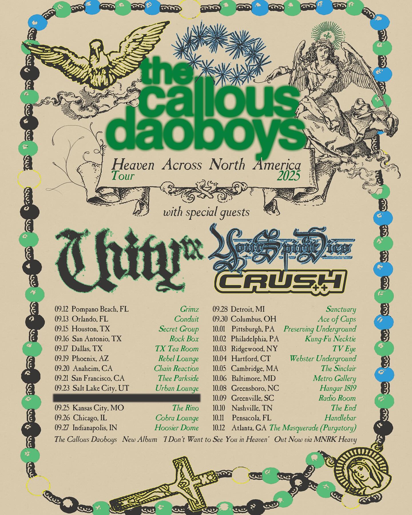 Your Spirit Dies Heaven Across North America Tour Poster 2025